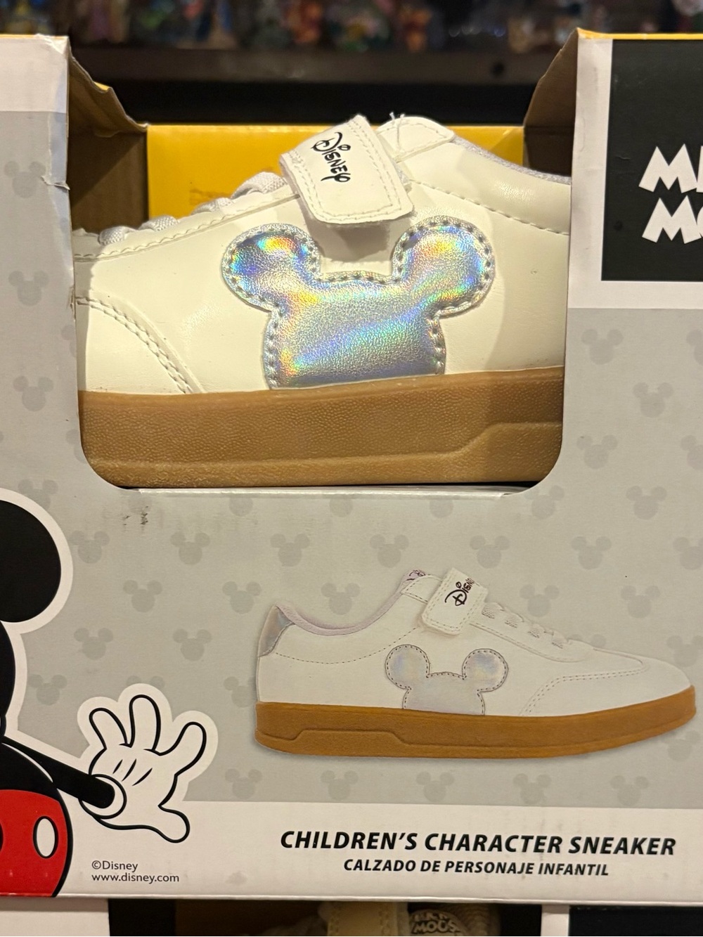 Disney White Kids Sneakers with Holographic Mickey Accent and Gum Sole